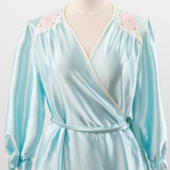 Vintage 70s OS Disco Shiny Robe Dress Blue AS-IS - Picture 8 of 14